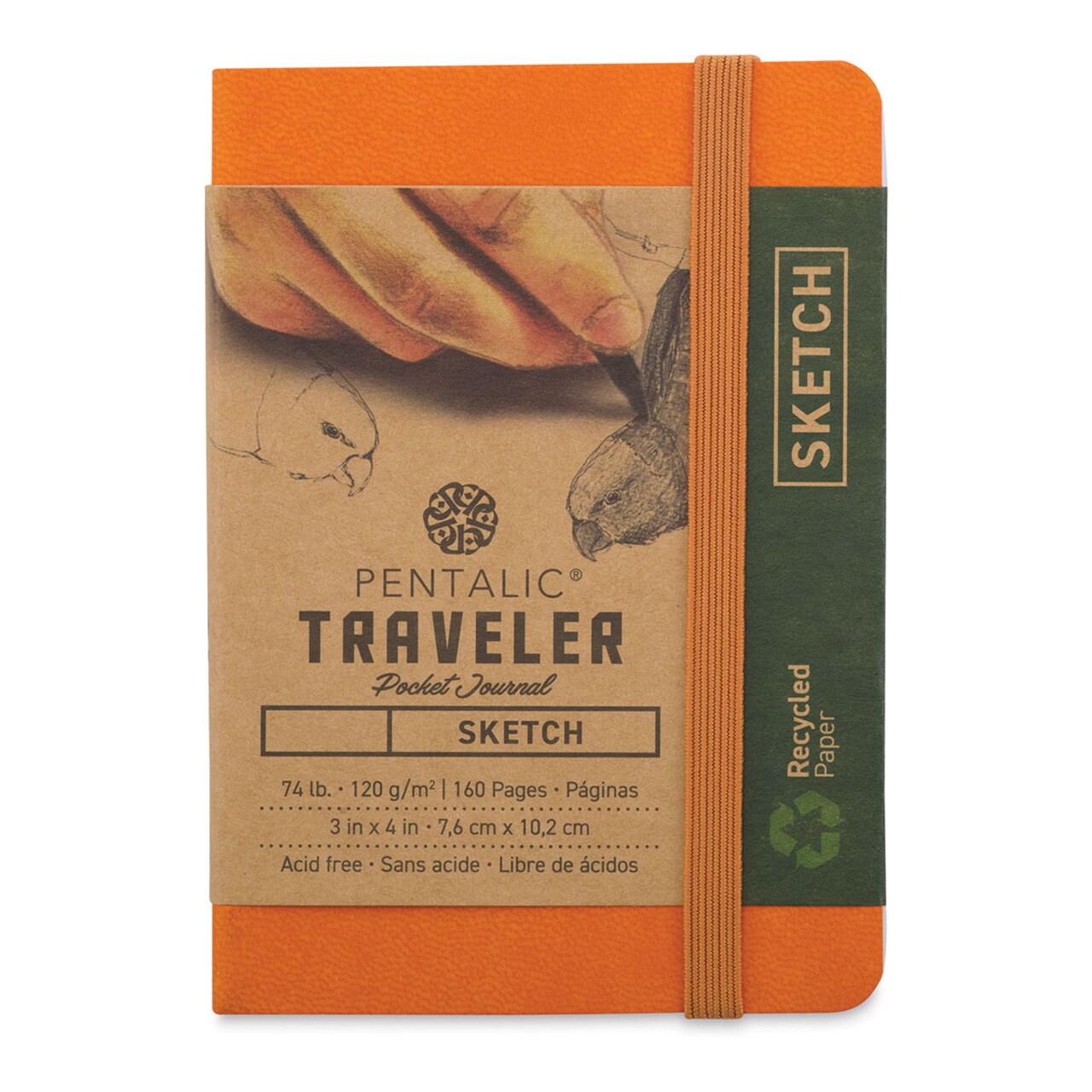 Pentalic Recycled Traveler's Sketchbook - 4-1/8" x 2-7/8", Orange